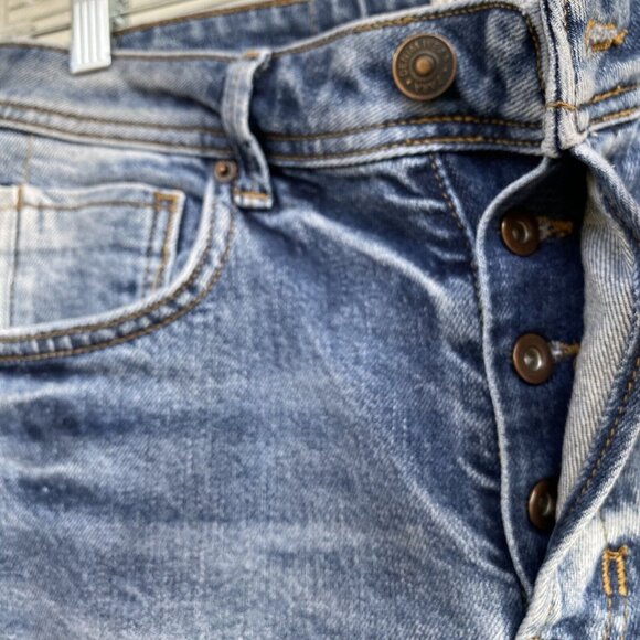 Zara High Rise Jeans Women 32 Distressed Ripped Button Fly Tapered Med Wash - Picture 9 of 16